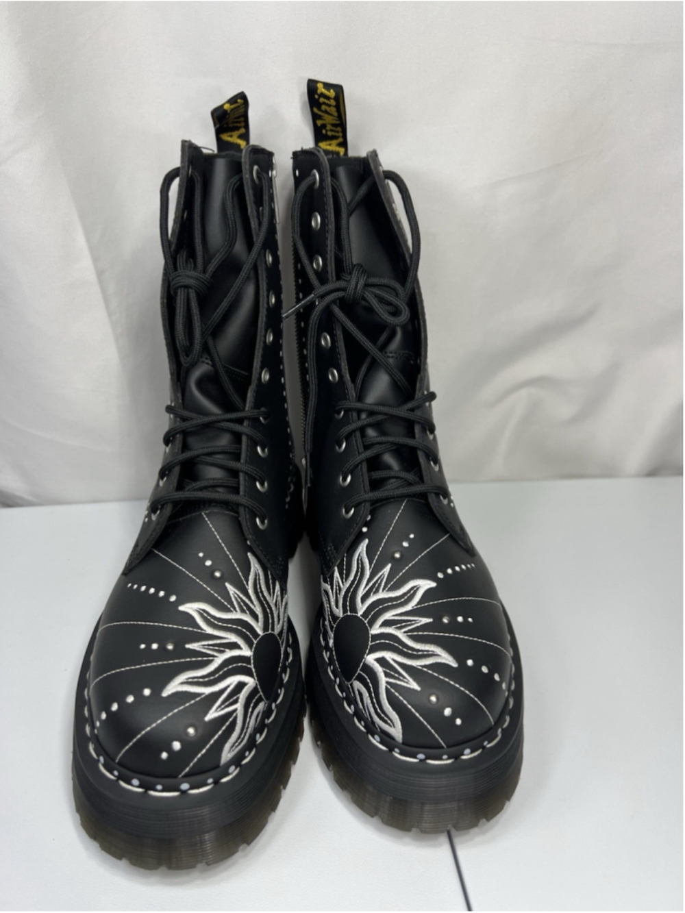 Dr Martens Jadon Hi Solar Flare Boot Embroidery Black 11L 10M Goth Punk Festive - Picture 2 of 14